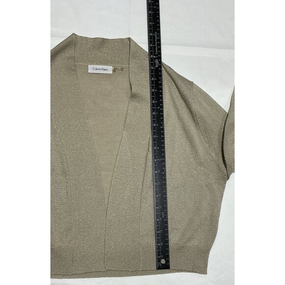 Calvin Klein Cardigan Crop Sweater Womens XL Tan Gold Metallic Holiday Party - Picture 7 of 7